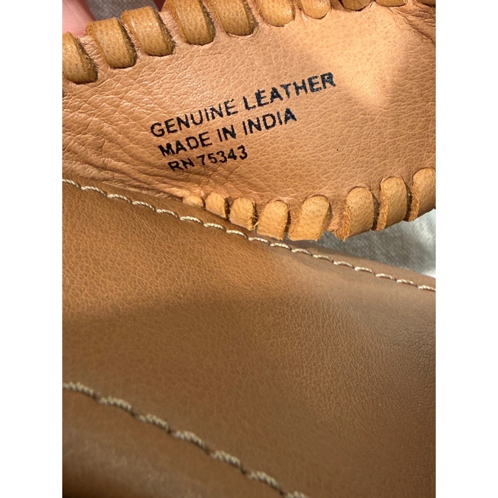 Joie Tan Leather Slide Sandals Womens 8 Cognac Whipstitch Flat Mules - Picture 4 of 8